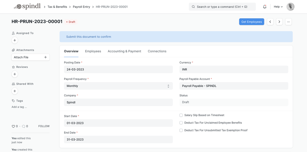 Open Source HRMS and Payroll - Payroll Entry