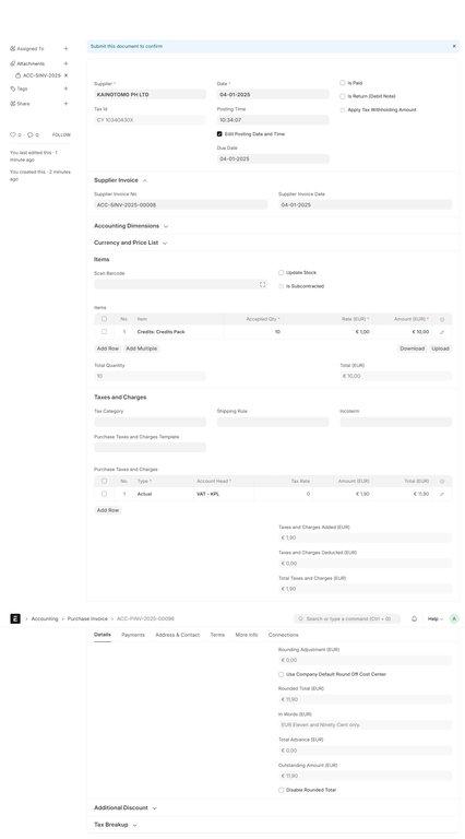 Purchase Invoice list view Alt text